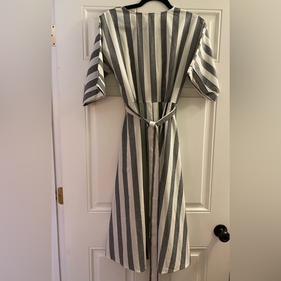 Roolee Gray and White Striped Midi Dress - Picture 4 of 7